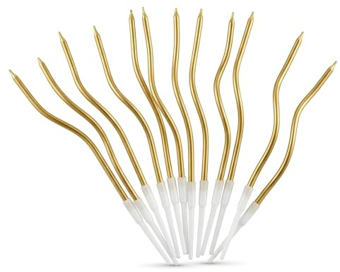 48 Goldene Spiral-Geburtstagskerzen, 15 cm Tortenkerzen mit Halterung, Metallisch Glänzende Wunderkerzen-Design Kerzen für Kuchen, Party-Deko für Geburtstag, Hochzeit, Jubiläum