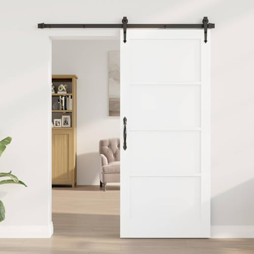 GeenYuu Interior Tür Weiß 86 x 198,5 cm Sperrholz rustikale Innentür mit Schiebemechanismus platzsparend für Innenbereich vielseitig einsetzbar robust und einfach zu montieren