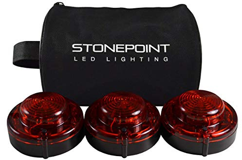 StonePoint LED Lighting Emergency LED Road Flare Kit Set of 3 LED Bright Roadside Beacons with Magnetic Base Flashing or Steady Red Lights Includes Storage Bag