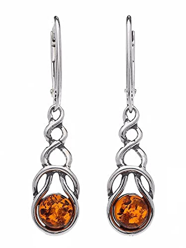 Pendientes de tuerca de plata de ley con nudo celta – Pendientes largos de ámbar con parte superior celta – Joyería de ámbar verde báltico para mujer