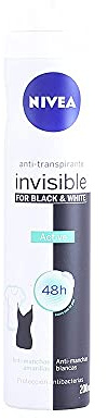 NIVEA Black & White Invisible Active Spray (1 x 200 ml), desodorante antimanchas de cuidado femenino, desodorante invisible para proteger la piel y la ropa