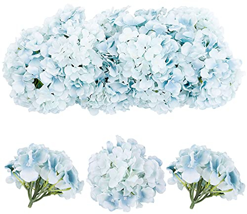 Tifuly 12Pcs Artificial Hydrangeas, Realistic Silk Hydrangeas Flower Heads with Stems Fake Flowers for Wedding Bridal Bouquets, Home Office Party Decor, Floral Arrangements, Centerpiece(Lake Blue)