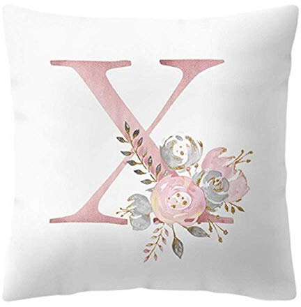 Lovelegis Federa cuscino 45 x 45 cm con lettera X iniziale alfabeto nome rosa fiori bianco decorazione letto divano camera casa arredo idea regalo originale elegante romantico