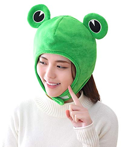 Novia's Choice Plüsch-Frosch-Mütze, Winter-Schal, Mütze, Ohren, Kopfbedeckung, Skimütze, Party-Kostüm, Kostümzubehör - Grün - Einheitsgröße