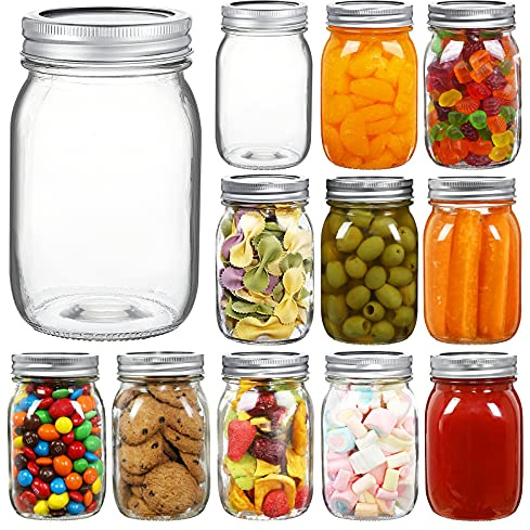 YEBODA 16 oz Wide Mouth Mason Jars 12 Pack Glass Canning Jars with Airtight Lids and Bands for Preserving, Jam, Honey, Jelly, Wedding Favors, Sauces, DIY Spice Jars, Salad, Yogurt