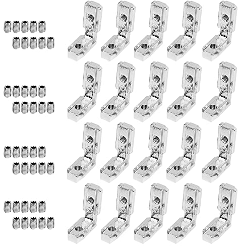 T-Nut Innenwinkel, T-Slot, 90°L-Form Außenwinkel Klammern Inneneckverbinder Aluminium Winkelverbinder Innenverbindung mit 40 Schraube für 30er (3030) Profilverbinder (20 Stücke)