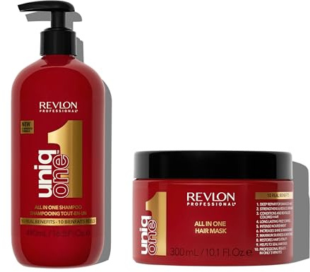 REVLON PROFESSIONAL Uniqone Super Masque pour Cheveux Secs/Très Secs/Abimés 10 Bienfaits Super10R Mask, 300ml + UniqOne Shampooing et Après-shampooing 2en1 Classique 490mL