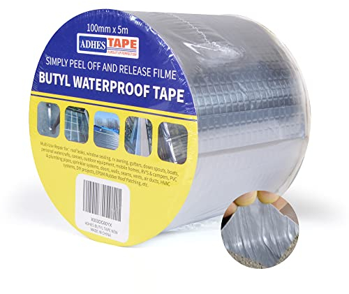 ADHES Cinta de butilo adhes, cinta de sellado de techo impermeable, cinta de papel de aluminio gris fuerte 100 mm x 5 m(Modelo: RA100-2, Color del pegamento: Gris)