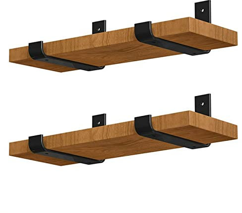 TUAKIMCE 4 PCS Heavy Duty Shelf Brackets, 217mm (8.54 inch) Black Shelf Bracket Metal Industrial Shelf Bracket L Shape Right Angle Corner Bracket for Scaffold Board with Screw and Anchors