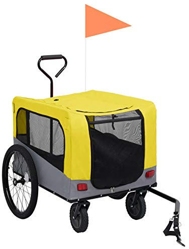 Gecheer 2-in-1 Fahrradanhänger Trolley Fahrrad Einkaufstrolley Gepäckwagen Transportanhänger Fahrrad Anhänger Lastenanhänger Gelb und Grau