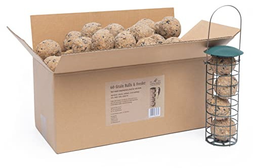 EST. 2018 LITTLE BIRDS CARE FOR NATURE 60 Meisenknödel Ohne Netz mit Meisenknödelhalter Zum Aufhängen - Wildvogelfutter mit Meisenknödel Halter - Maisenknoedel Ohne Netz mit Vogelfutterspender 21x7 cm