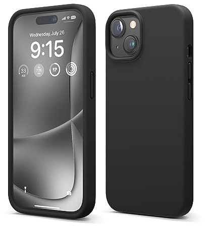 elago Silikon Hülle für iPhone 15 | Premium Silikon Handyhülle, Ganzkörper Schutzhülle [4 Lagige Stoßfeste Struktur], Mikrofaserfutter (Schwarz)