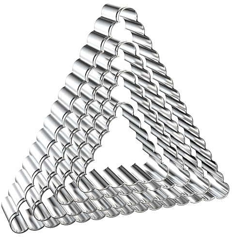 QAAQS Triangle Cookie Cutter Set with Fluted Edge Large - 5 Inch, 4 Inch, 3 Inch, 2 Inch - Scalloped Wavy Edge Geometric Cookie Cutters Shapes Biscuit Fondant Clay Molds - Stainless Steel