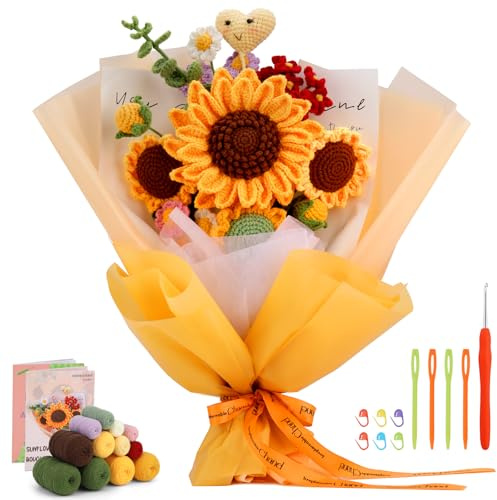 ENCHOL Crochet Kits for Beginners Adults, Sunflower Bouquet Beginner Crochet Kit