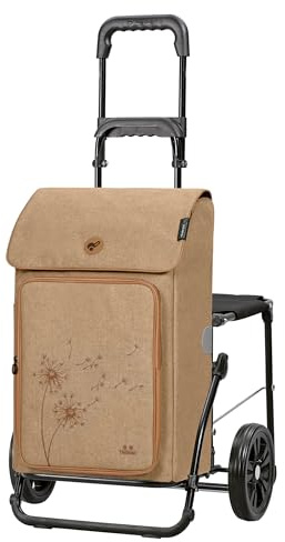 ANDERSEN Einkaufstrolley - Komfort Shopper Erbo beige | mit Sitz, klappbar, aus Stahl, bis 50 kg - Tasche mit Thermofach, Fronttasche, Reflektoren, 45 L