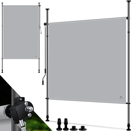 KESSER® Tenda da sole verticale con morsetto per esterni, allungabile e opaca, tenda da sole verticale con manovella, protezione per balcone e terrazza, impermeabile, Grigio, 120 x 310 cm