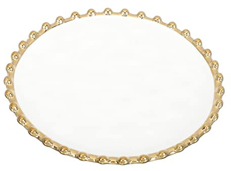 PRETYZOOM Nordic Style Ceramic Plate Gold Rim Round Breakfast Dish Family Food Plate White Porcelain Suitable for Home Dining