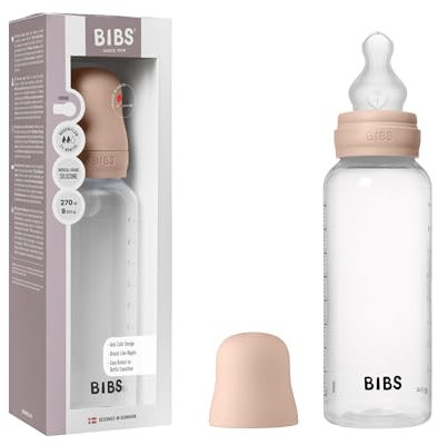 Biberon Baby BIBS 270 ml - Tettarella in silicone - Anti-coliche, senza BPA, tettarella tonda, flusso medio, leggero e facile da pulire, per neonati 0+ anni - Blush