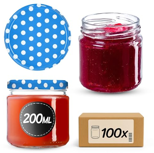 KADAX konserveringsburkar på 200 ml set om 100, dessertburkar fi66 – syltburkar med twist-off lock, lufttätt och diskmaskinssäker, tjockväggigt glas