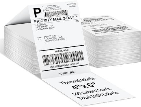 ASprink Thermal Shipping Label Shipping Stickers 4 × 6 DHL Labels (1000 Labels / 2 Stacks) Thermal Paper Shipping Labels Compatible with Munbyn Phomemo, Polono Label Printer, BPA-Free