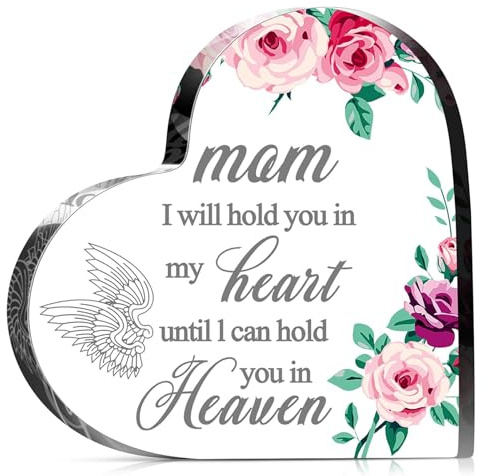 Wasise Cadeau de fête des mères pour tombe – Cadeau funéraire pour la perte de mère, cadeau de mémoire en forme de cœur en acrylique pour repos en paix, cadeau de fête des mères pour maman, décoration