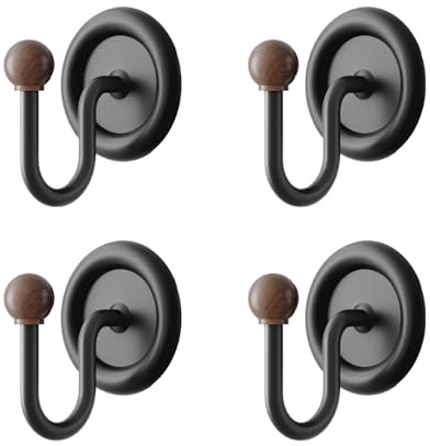 Eclove 4er Set Selbstklebende Handtuchhaken Ohne Bohren – Runde Wandhaken mit Holzmaserung, Mehrzweck-Kleiderhaken & Handtuchhalter für Bad, WC, Küche & Waschraum