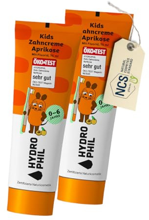 Hydrophil Zahncreme für Kinder - 2er Pack - Naturkosmetik + Öko Testsieger - Mit Aprikosen Geschmack - Kinderzahnpasta 2-6 und 0-2 - Baby Zahnpasta - Junior - Mit Fluorid (2)