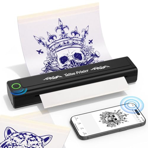 YOHOOLYO Stampante Stencil Tattoo Compatibile con Smartphone Tablet, Tattoo Printer Termica Senza Inchiostro Ricaricabile Portatile per Artisti e Principianti con 10 Fogli di Carta per Tatuaggi