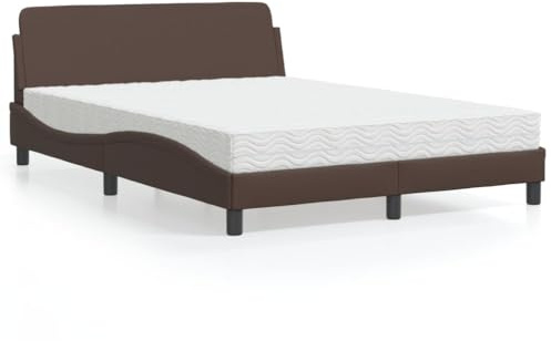 YuuSsea Dover säng med madrass, 120 x 200 cm, brun, konstläder, vågformad design, hållbar sängram, komfortskummadrass, sovrumsmöbler