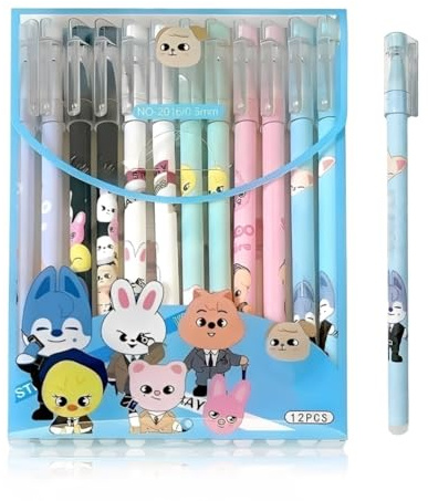 UZAEXO SKZOO Erasable Gel Pens,Black Gel Ink Pens Kit,Pack of 12,Extra Fine Point 0.5mm,Korean pop Merch,a Must-Have for Stray-kids Fans,a Great Gift Choice for SKZ Fans