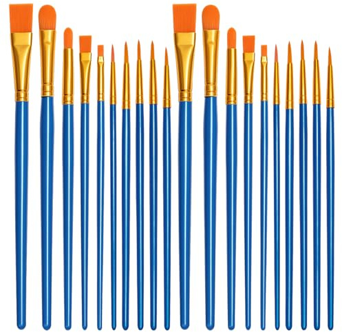 Lot de 20 pinceaux de Peinture à Poils en Nylon pour Enfants et Adultes, pinceaux Polyvalents pour Le Visage, Les Ongles, l'aquarelle, l'huile, l'acrylique, Les décorations, Les modèles et Les