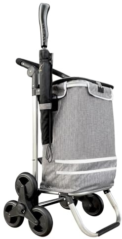 Vikbar aluminiumshoppingvagn 57 l (48 l 9 l kylfack) grå, 50 kg lastkapacitet, 35 x 45 x 98 cm, Eva trapphjul Ø 32 cm, vikbar, kan användas som säckkärra och axelväska, kundvagnskrok