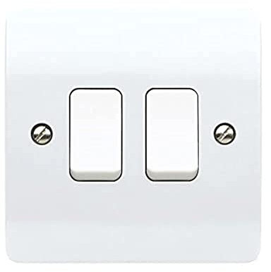 MK Logic Plus K4872 WHI 10AX Single Pole 2 way Plateswitch, 2 Gang,White