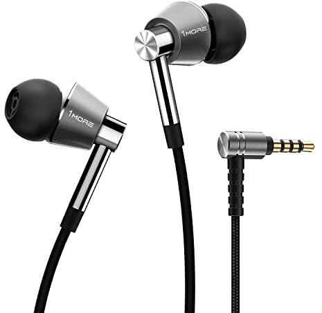 1MORE Triple Driver Ecouteur in Ear Headphones Intra-auriculaire très Haute résolution Casque avec Microphone intégré et Bouton télécommande Multifonctions Argent