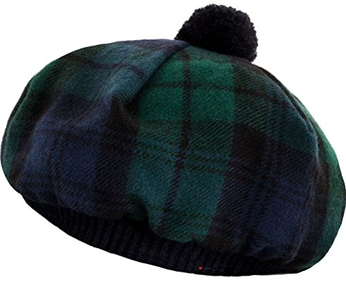 I LUV LTD Tammy Hut Tam O' Shanter Black Watch Modern Tartan Lammwolle