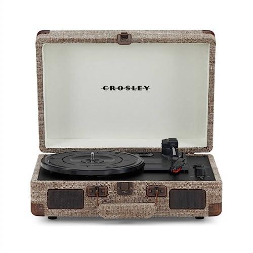 Crosley Cruiser Plus Portable Turntable - Bluetooth Record Player, 3-Speed Suitcase Vinyl Player, Home Turntables for Vinyl Records, Built in Stereo Speakers & Bluetooth Receiver, AUX Input, Havana