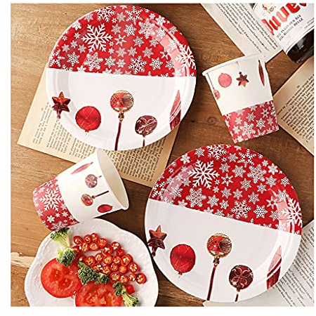 ORTOLY Juego de vajilla Piezas Papel Papel Vajilla Conjunto Navidad Placas Placas Tazas Suministros for Piedra de Vajilla for Bodas Año Nuevo Eva Juego de Platos (Specification : 1#Set-10 pcs Each)