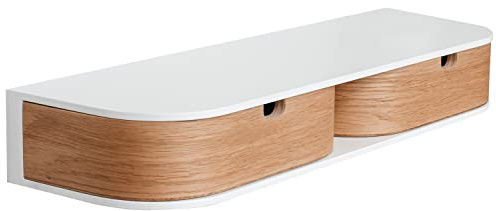 Valiai Schwebendes Regal mit 2 Schubladen - Hängendes Wandregal Holz - Schwebendes Wandregal (Weiß/Eiche, Regal mit 2 Schubladen)