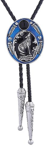 Bolo-Krawatte/Blauer Wolf, Geschnitzter Onyx, Bolo-Krawatte, Oval, Verstellbar, Modische Lederkrawatte, Handgefertigte Western-Cowboy-Krawatte, Halskette, Halloween-Kostüm-Accessoires Für Männer