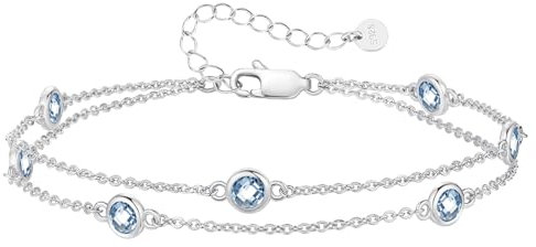 LOUISA SECRET Armband silber 925 damen mit Zirkonia Armband Doppelt Kette Verstellbar Armkette Valentinstag Muttertag Geburtstags Weihnachten Geschenk für Sie Frauen Freundin (925 Silver-03-Mär)