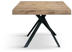 PAZZO DESIGN Tavolo Allungabile Leonardo, Gambe Incrociate Nere, Made In Italy, Rovere Rustico, Cucina, Sala Da Pranzo, Estensibile, 95x90x76 cm - id_2129