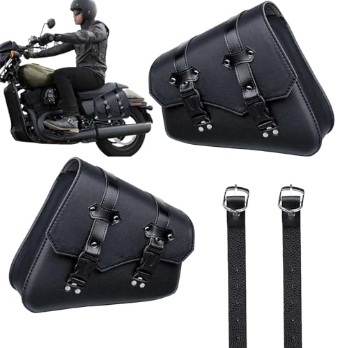 Motorrad Satteltaschen - Wasserdichte Motorrad Satteltaschen Doppelriemen Nieten Satteltaschen Motorrad Satteltaschen Kunstleder Tasche 2 Große Kapazität Seitentaschen für Männer Motorradzubehör