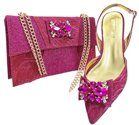 Fjnbbiot Nigerian - Elegante bolso para zapatos de tacón bajo con cristales fucsia, para mujer, color fucsia 41