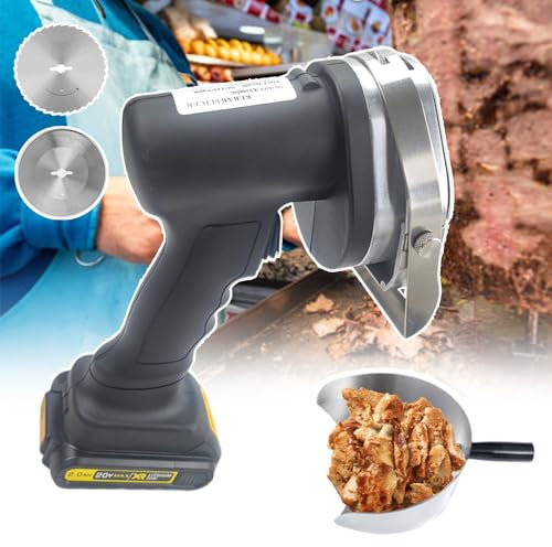 json2xml Affettatrice elettrica Commerciale per Doner Kebab, Macchina per Tagliare la Carne, Spessore di Taglio 0-8 mm, Coltello Automatico per Doner Kebab Shawarma con Pala per Carne arrosto/2 Lame