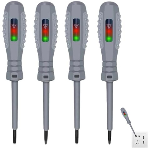 4 Pcs Electrical Screwdriver 2-in-1 High Torque Strong Magnetic Screwdriver Electricity Detector,Voltage Tester Screwdriver,Electric Tester Screwdriver for Electricians(2 Flat Heads,2 Cross Heads)