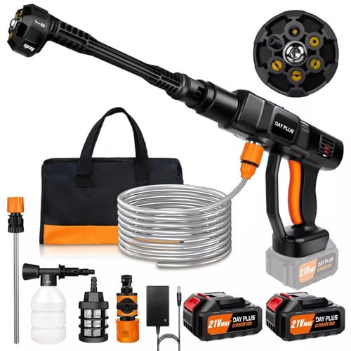 6IN1 Cordless High-Pressure Washing Water Gun Car Jet Washing Machine, 21V 300 Bar/3000 PSI, with 2pcs 3.0Ah Battery, 5m Hose