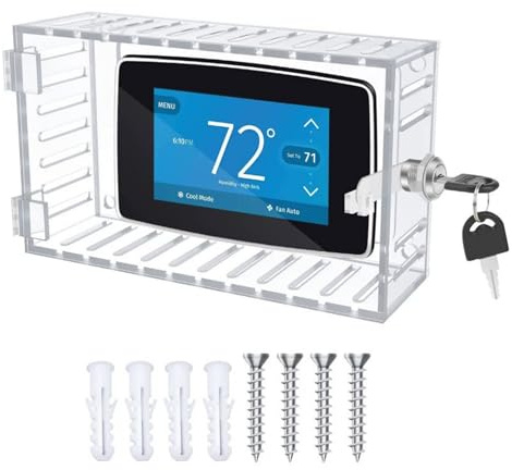MOUMOUTEN Thermostat Lock Box, Fits thermostats 18.5×12×5.6cm, Universal Thermostat Guard Clear Acrylic Lock Box with Key for Schools Restaurants Home Office Safety