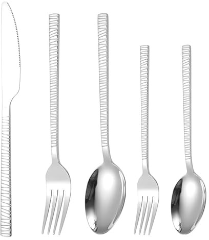 Juego de cubiertos de acero inoxidable 18/0 para 6 personas, mango de trinchar con borde cuadrado, incluye tenedores, cucharas y cuchillos, cubiertos de estilo antiguo, 30 piezas, apto para lavavajill