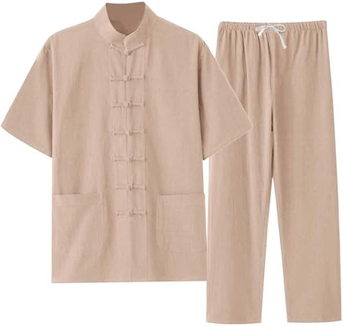 Uniforme de Tai Chi de algodón y lino para meditación, para hombre, ropa tradicional china, ropa de kung fu, removedor de respiración, tops de artes marciales, traje de tang, pantalones de manga corta