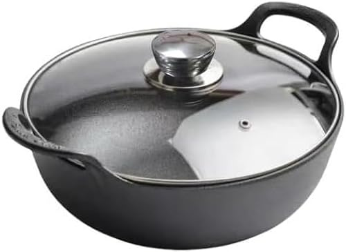 VONOTO 9 inch Cast Iron Wok with Lid and Handles, Grilling Pan, Use in the Oven, on the Stove, or on the Grill (Wok with Lid 9 inch)